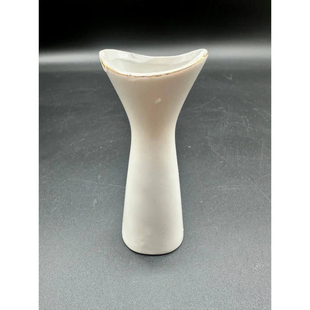 Vintage MCM Japan Porcelain Bud Vase White Applied Purple Pansy Flower Gold Trim